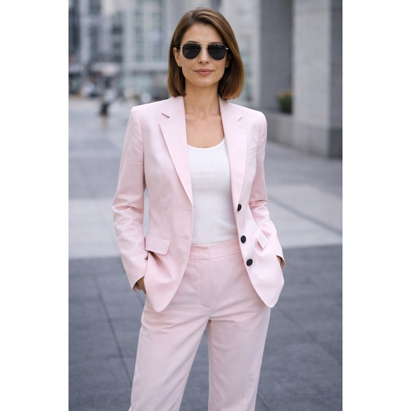 Bogner Pink Pantsuit Women's Sz 4 Cotton Blend Blazer Set Preppy Designer Luxury - Picture 3 of 16